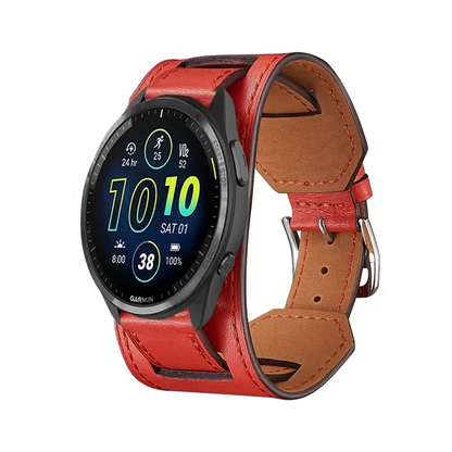 Red Garmin 20/22mm Quick Release Leather Cuff Band