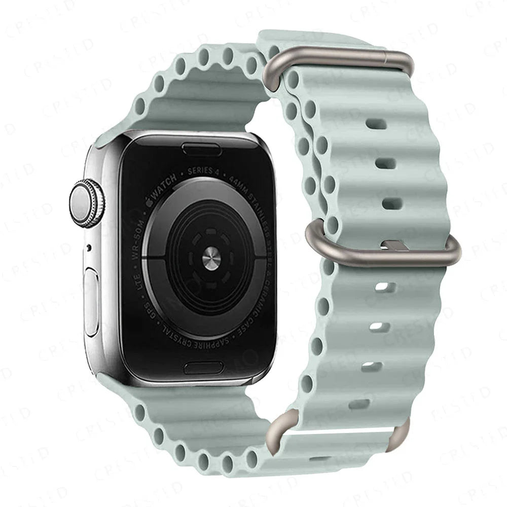 Ribbed Silicone Apple Watch Band with Adjustable Metal Loop in Sage Green
