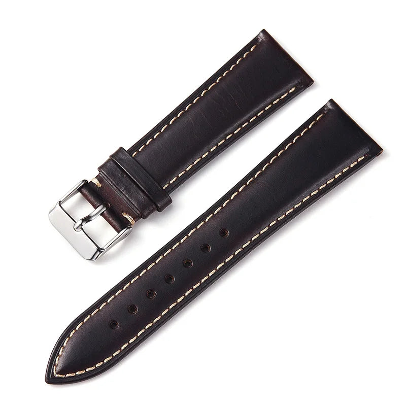 Motorola Moto Oil-Waxed Leather Band with Contrast Stitching — Dark Brown