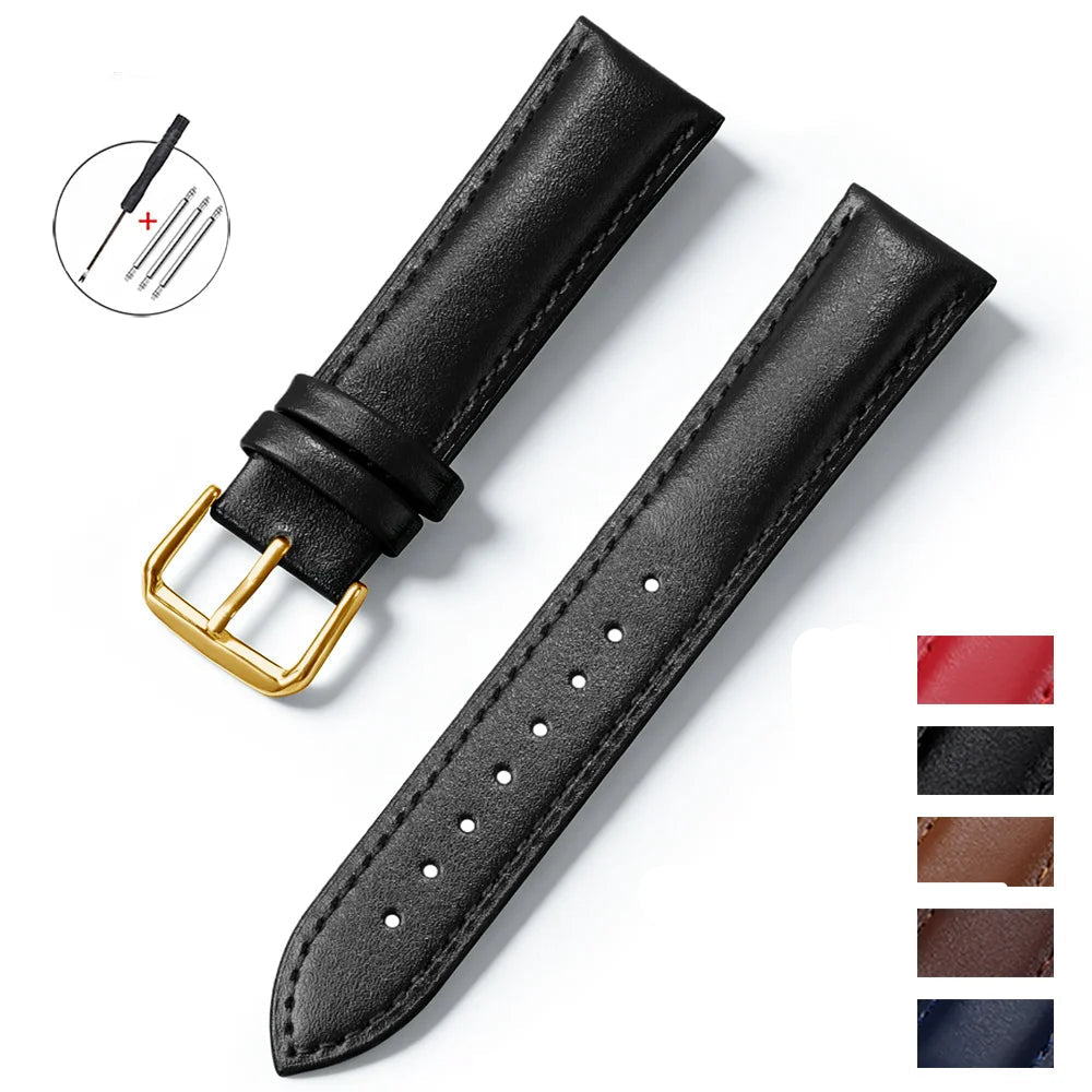 Garmin Slim Calfskin Band in black with a gold buckle