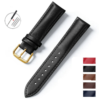 Garmin Slim Calfskin Band in black with a gold buckle