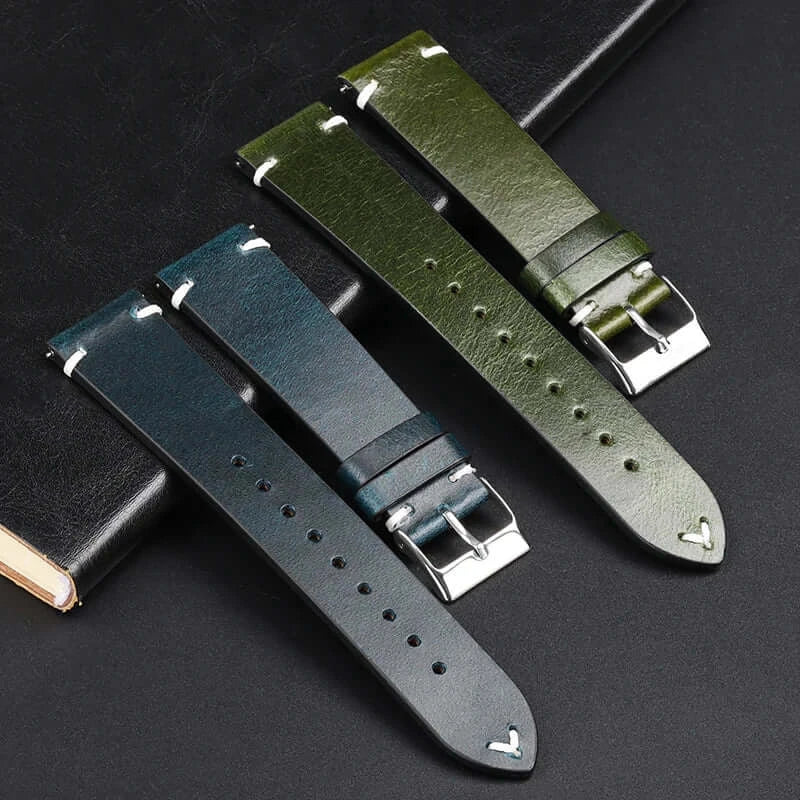 Blue and olive leather straps — BandsCo Straps