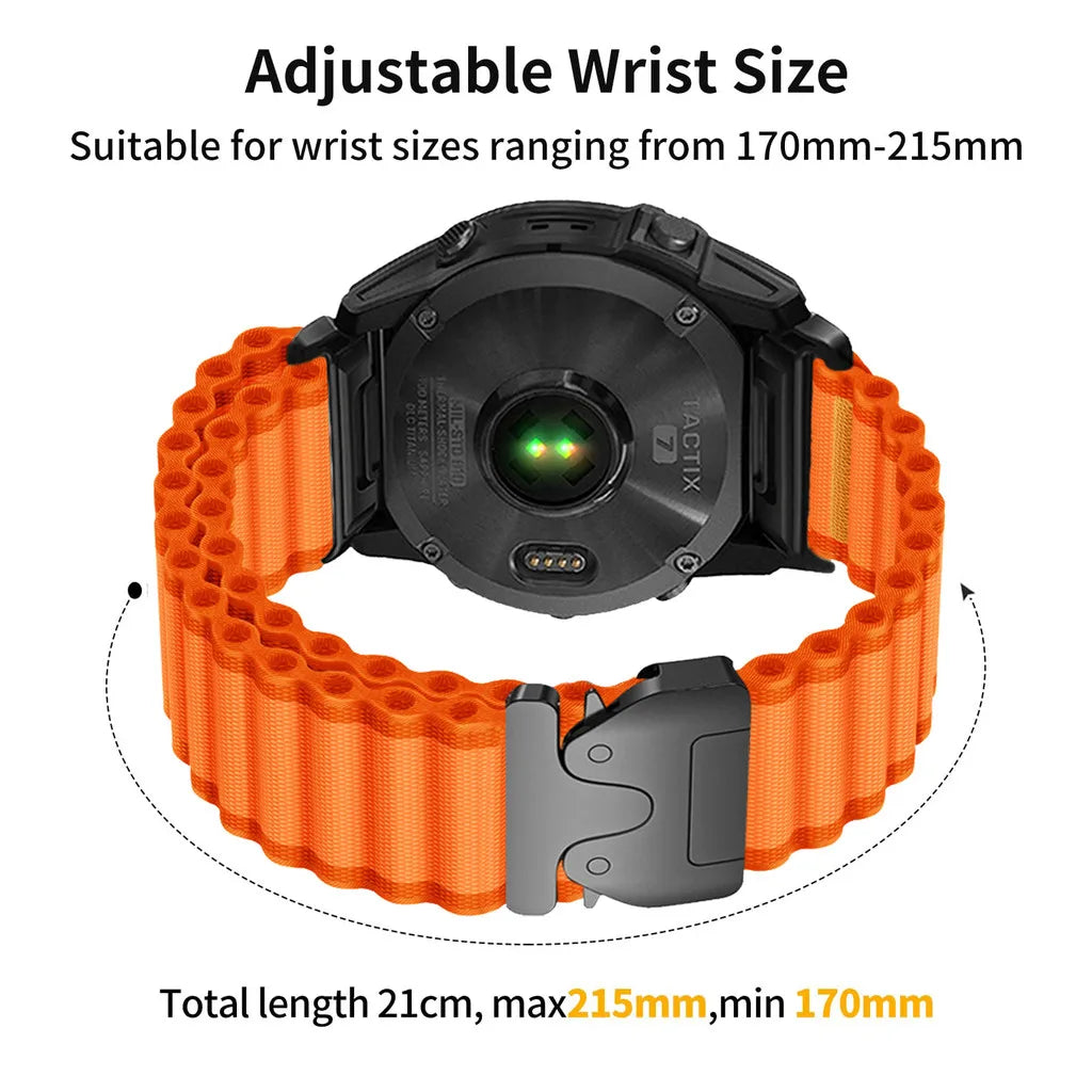 Garmin QuickFit 20/22/26mm Parachute Nylon Band with Hook Buckle — band detail