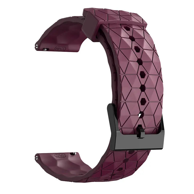 OnePlus Smartwatch Silicone Watch Band Football Pattern Quick Release Straps in maroon color with hexagon design.