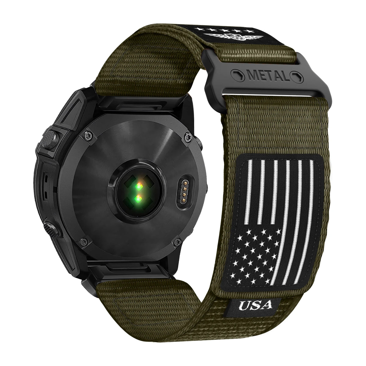 Garmin QuickFit Nylon Trail Band with USA Flag Patch in Dark Olive