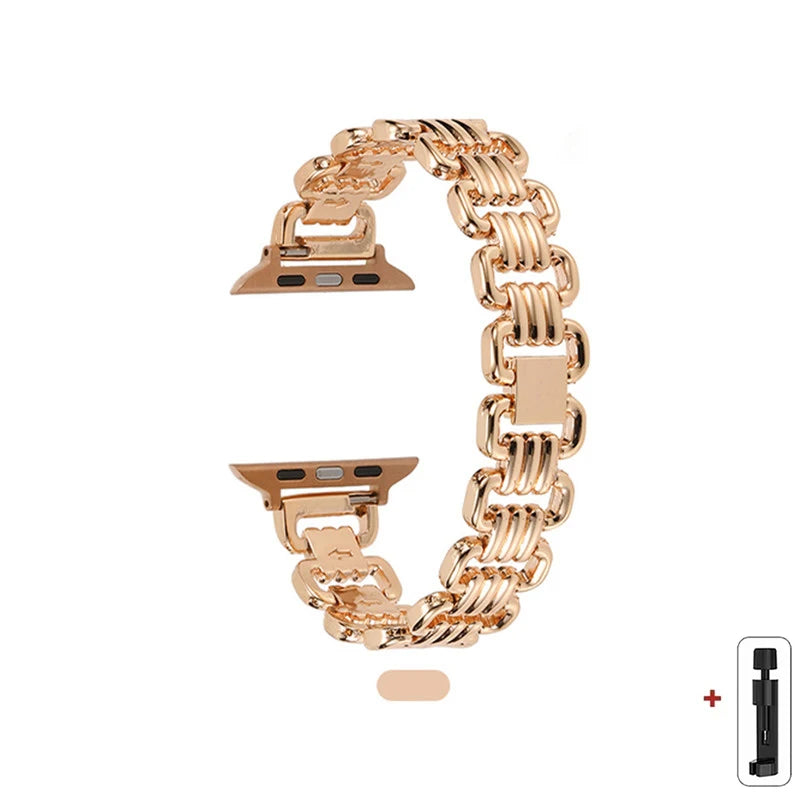 Triple-Ring Link Apple Watch Chain Bracelet Band in Rose Gold