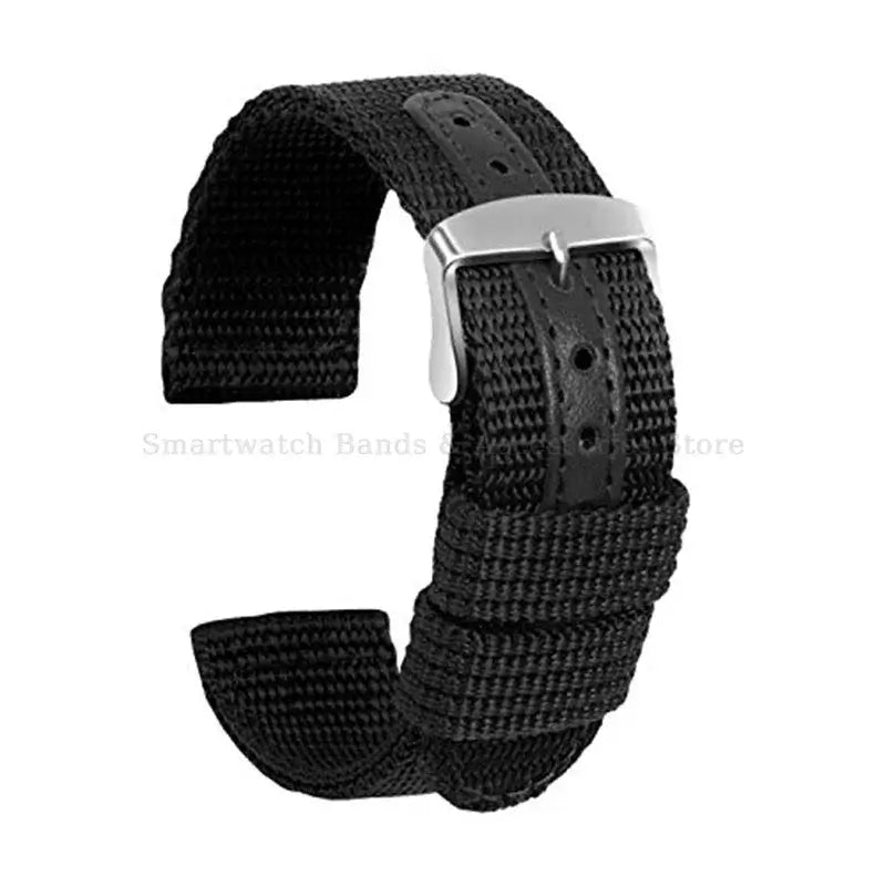 Textured Nylon Band with Center Detail in Black / Silver Buckle for compatible Huawei watches