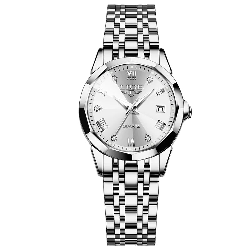 Women's 25mm Sunburst Dial Quartz Bracelet Watch — Silver Tone / White Dial