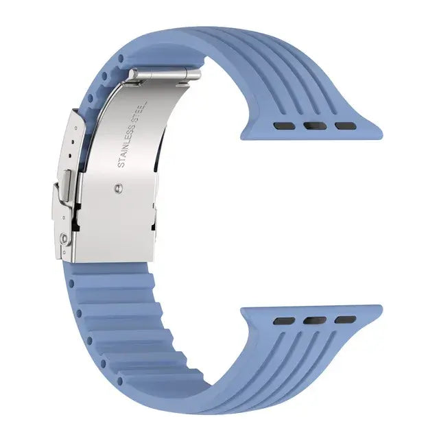 Slate Blue grooved silicone Apple Watch band with folding clasp