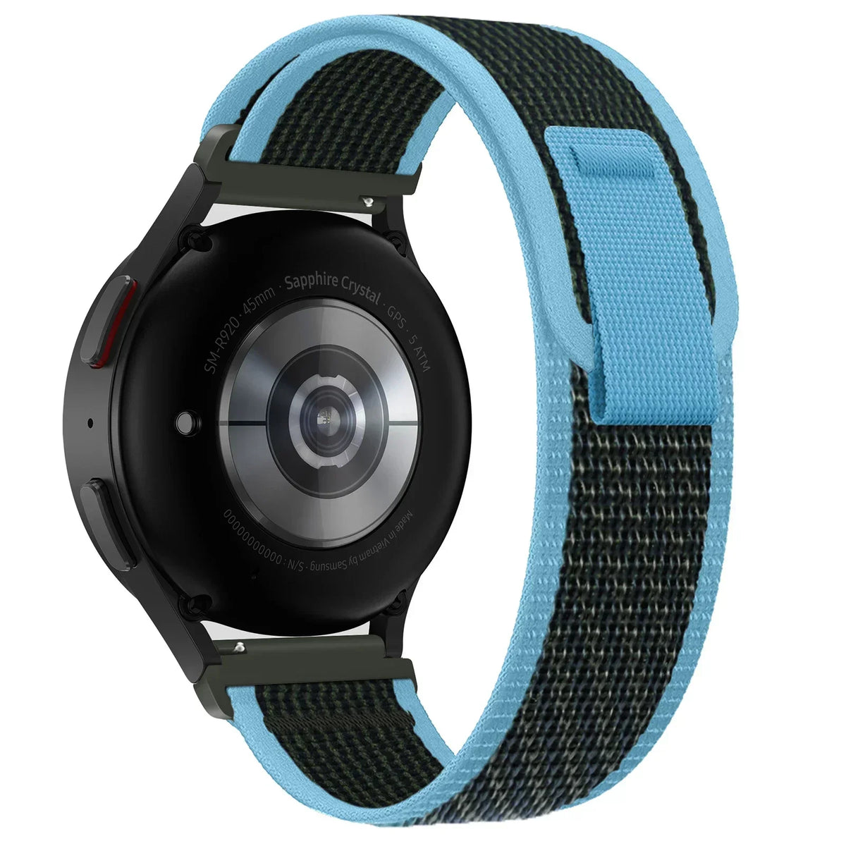 Polar Nylon Trail Loop Watch Band with Pull Tab — Black / Sky Blue