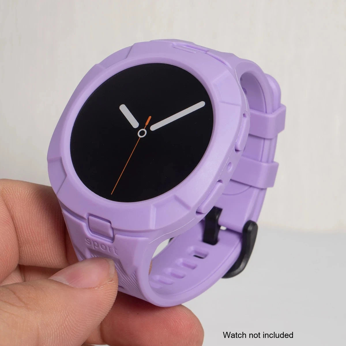 Samsung Galaxy Silicone Sport Watch Band - Case Watch8/Watch8 Classic/Watch9 in light purple, showcasing rugged design and sporty style.