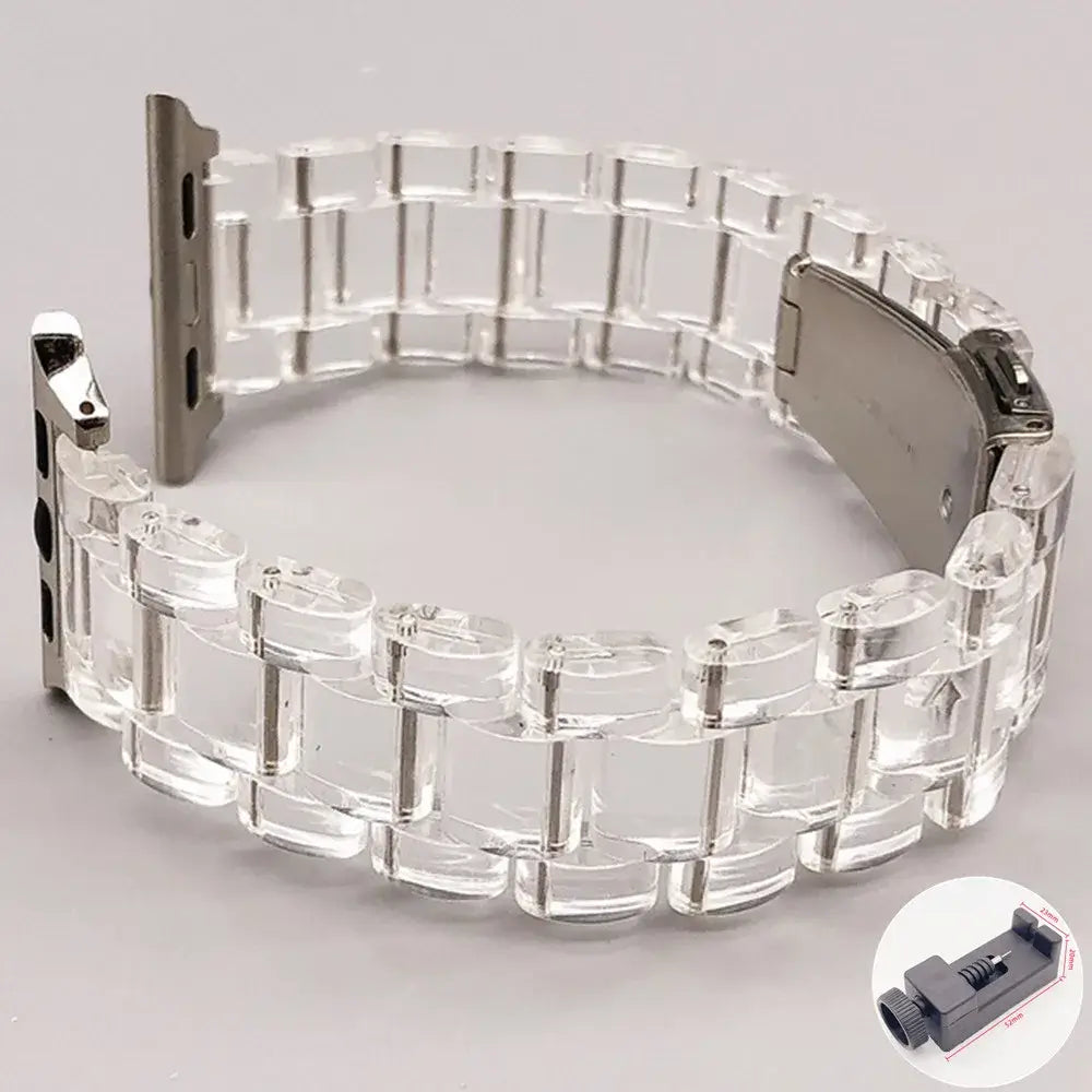 Clear resin Apple Watch link band with adjustment tool