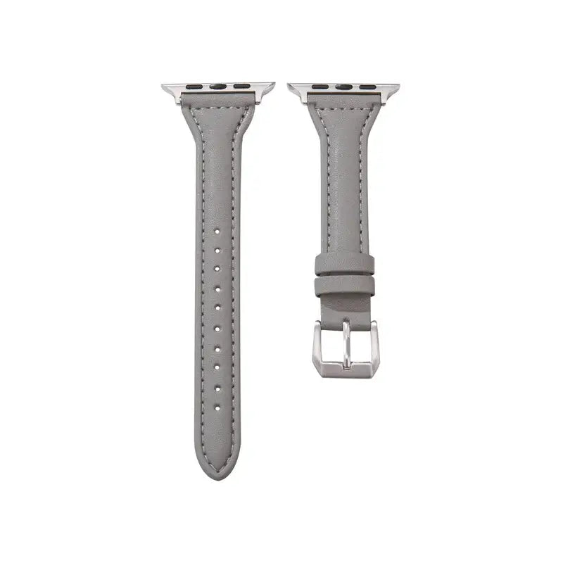 Gray tapered stitched leather Apple Watch band