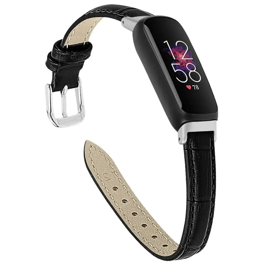 Fitbit Inspire 3 Slim Stitched Leather Band - Black strap open buckle view
