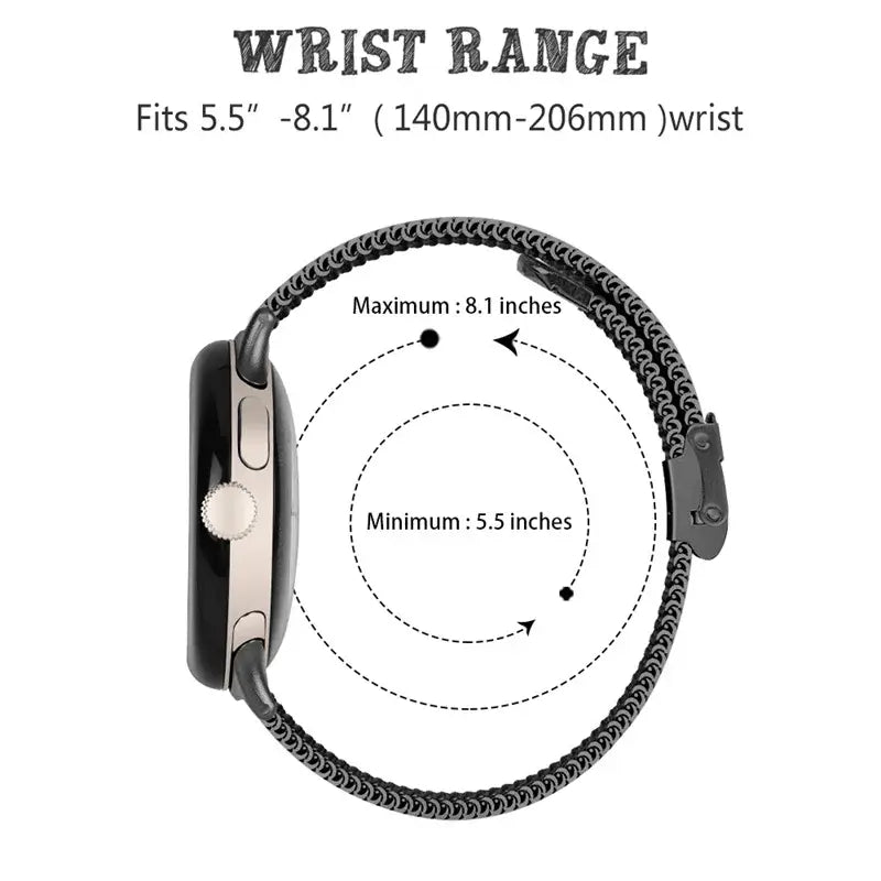 Clasp mesh band wrist-size diagram