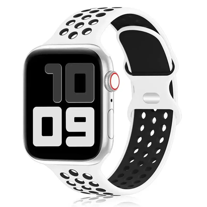 White / Black perforated silicone Apple Watch sport band