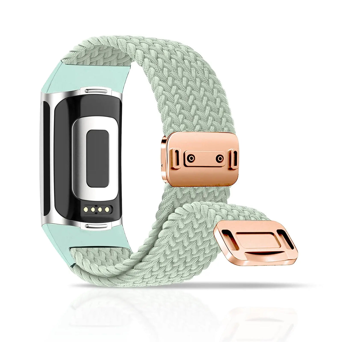 Sage Green Fitbit Charge 5 and 6 Braided Nylon Band with Magnetic Clasp