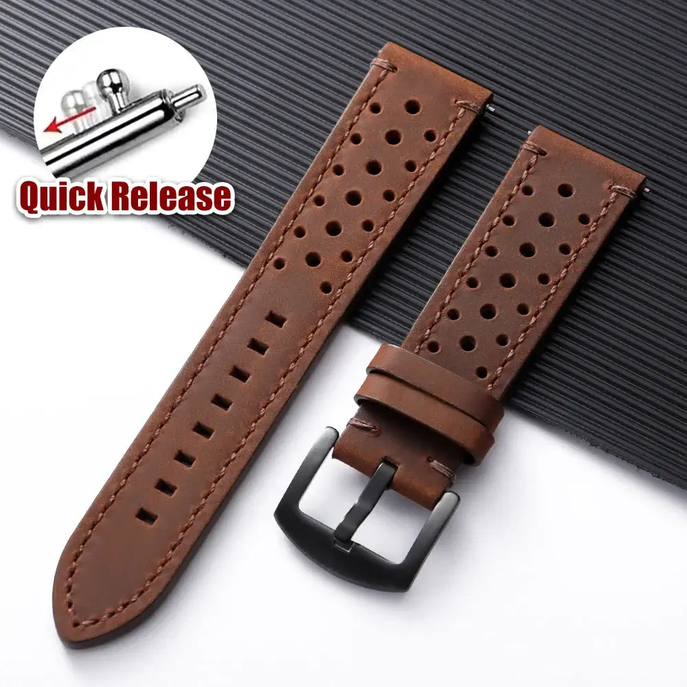 Amazfit Perforated Leather Band with Stitched Edges — Dark Brown / Tonal Stitching