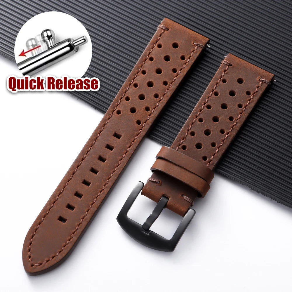 Motorola Moto Perforated Leather Band with Stitched Edges — Dark Brown / Tonal Stitching