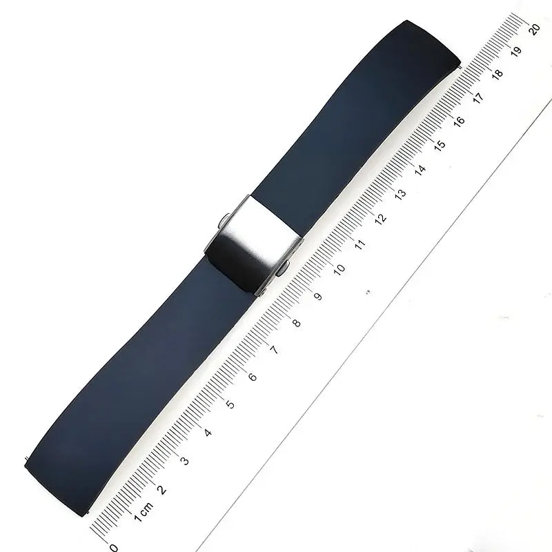 Silicone clasp strap measured against a ruler for compatible Huawei watches