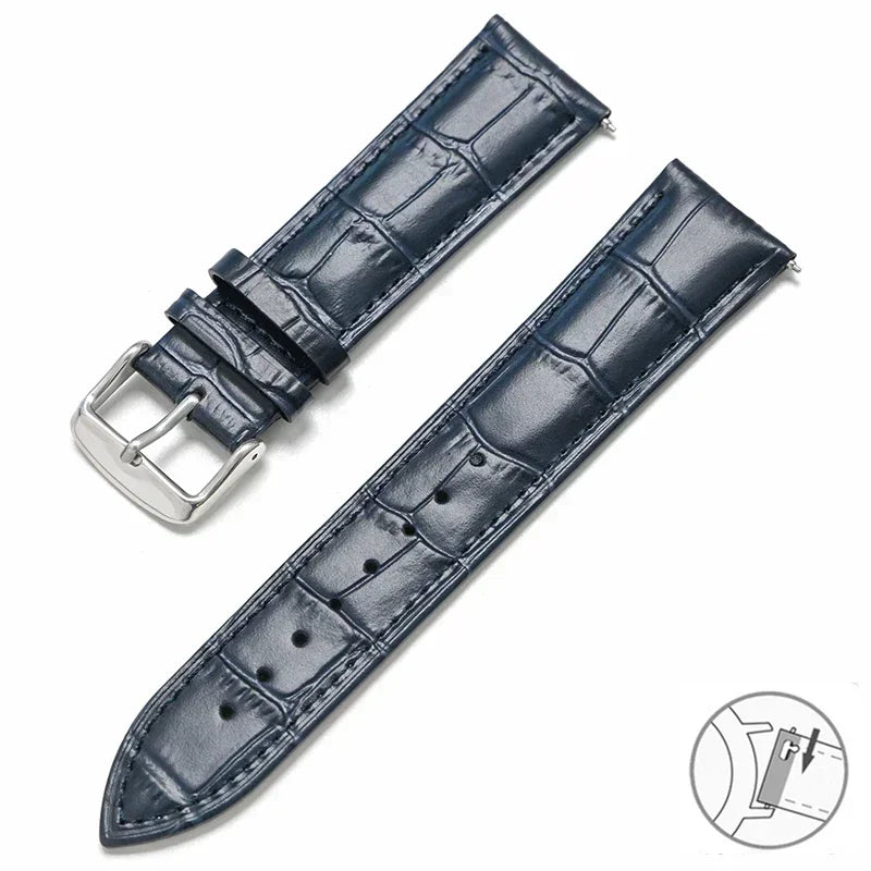Garmin Croc-Embossed Leather Band in Navy Blue with Silver Buckle