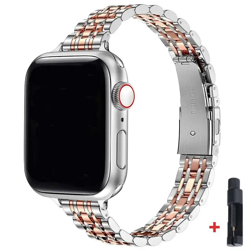 Silver / Rose Gold slim multi-link stainless steel Apple Watch bracelet