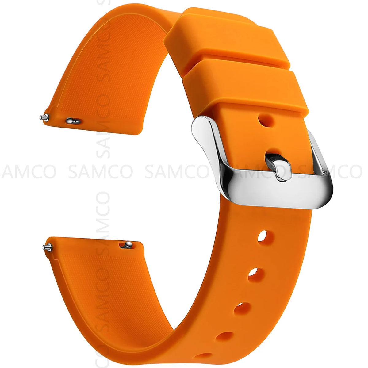 Garmin Curved-End Silicone Band in Orange with Silver Buckle