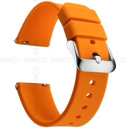 Garmin Curved-End Silicone Band in Orange with Silver Buckle
