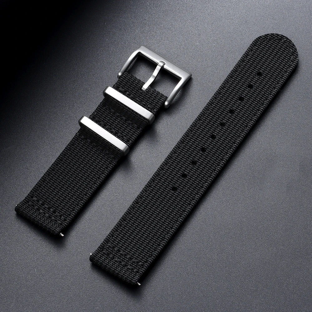 Polar Ribbed Nylon Band with Metal Keepers — Black