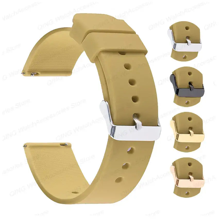 Smooth Silicone Buckle Band in Khaki, with buckle finish previews for compatible Huawei watches