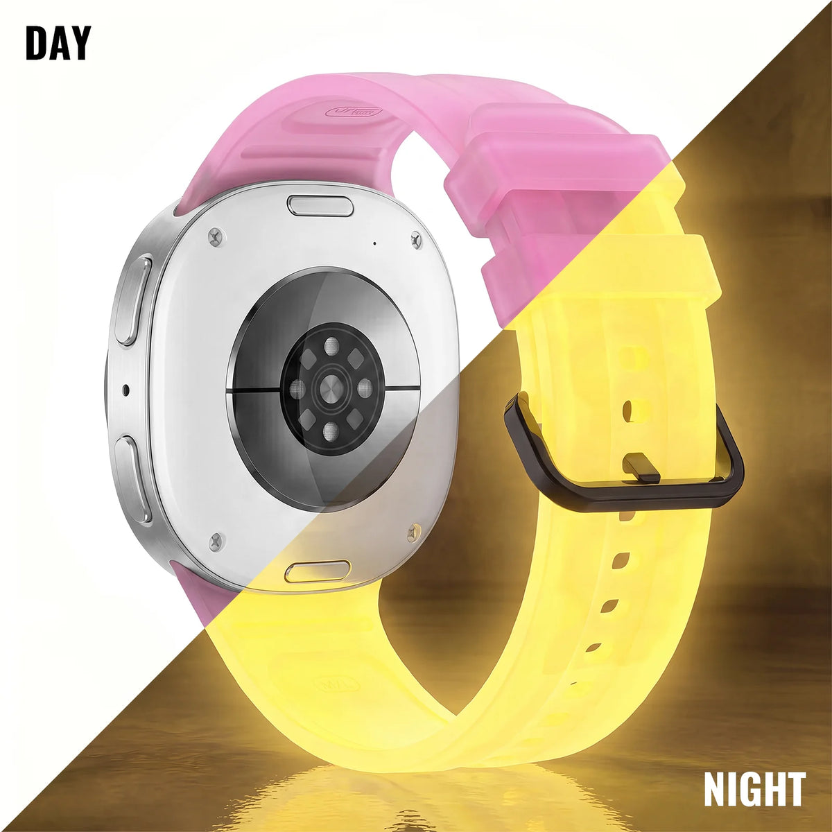 Samsung Galaxy Luminous Silicone Watch Band - Watch8/Watch8 Classic/Watch9 Neon Glow Strap featuring day and night visibility.