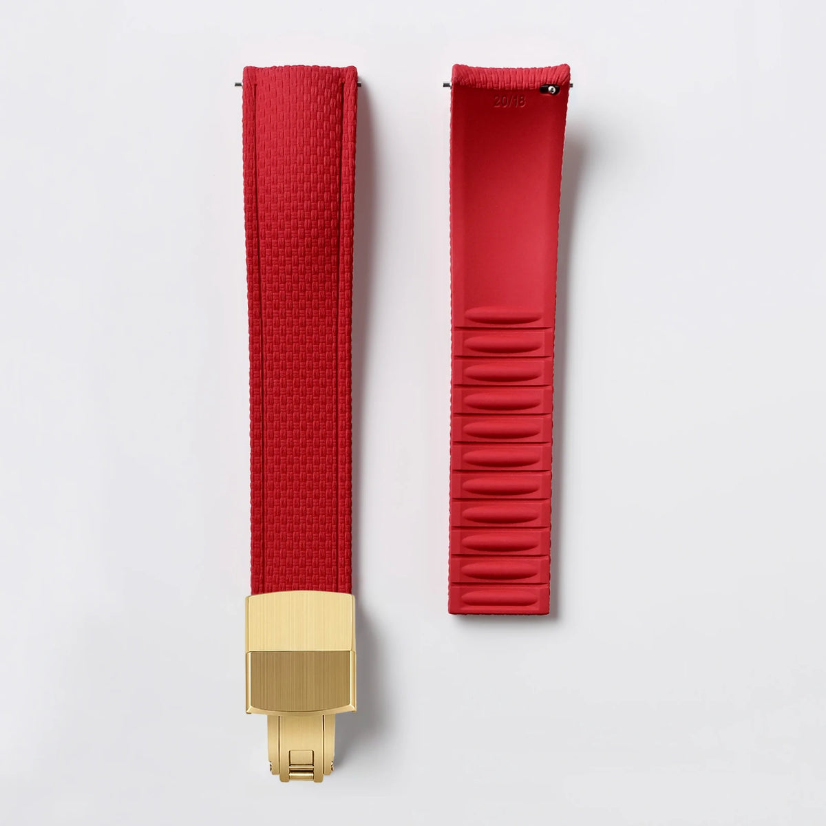 Garmin Curved-End FKM Rubber Band in Red with Gold Clasp