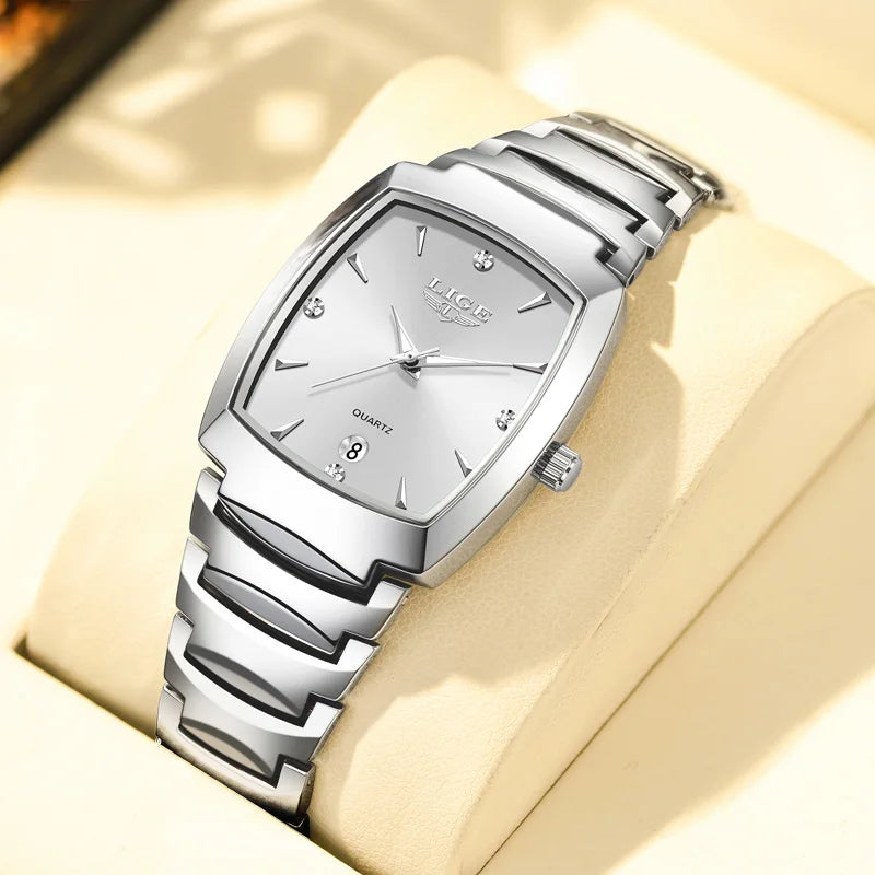 Women's Tonneau Date Quartz Bracelet Watch — Silver Tone / Silver Dial — BandsCo Straps