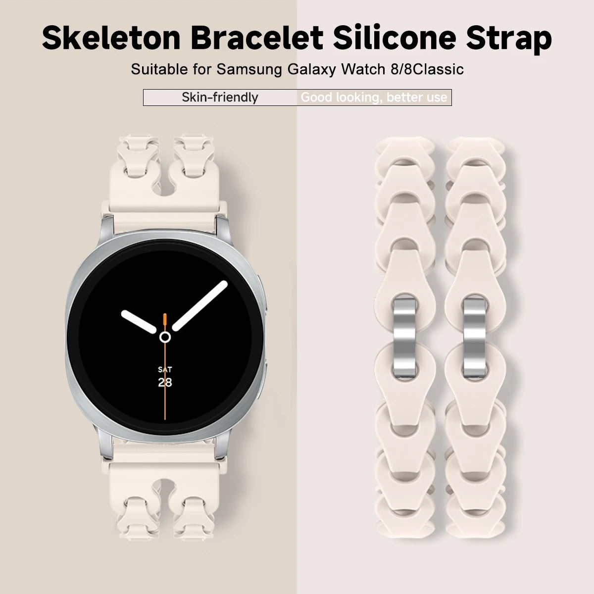 Samsung Galaxy Silicone Chain Watch Band – Watch8/Watch8 Classic/Watch9/Ultra/Ultra2 Multi in skeleton design, skin-friendly.
