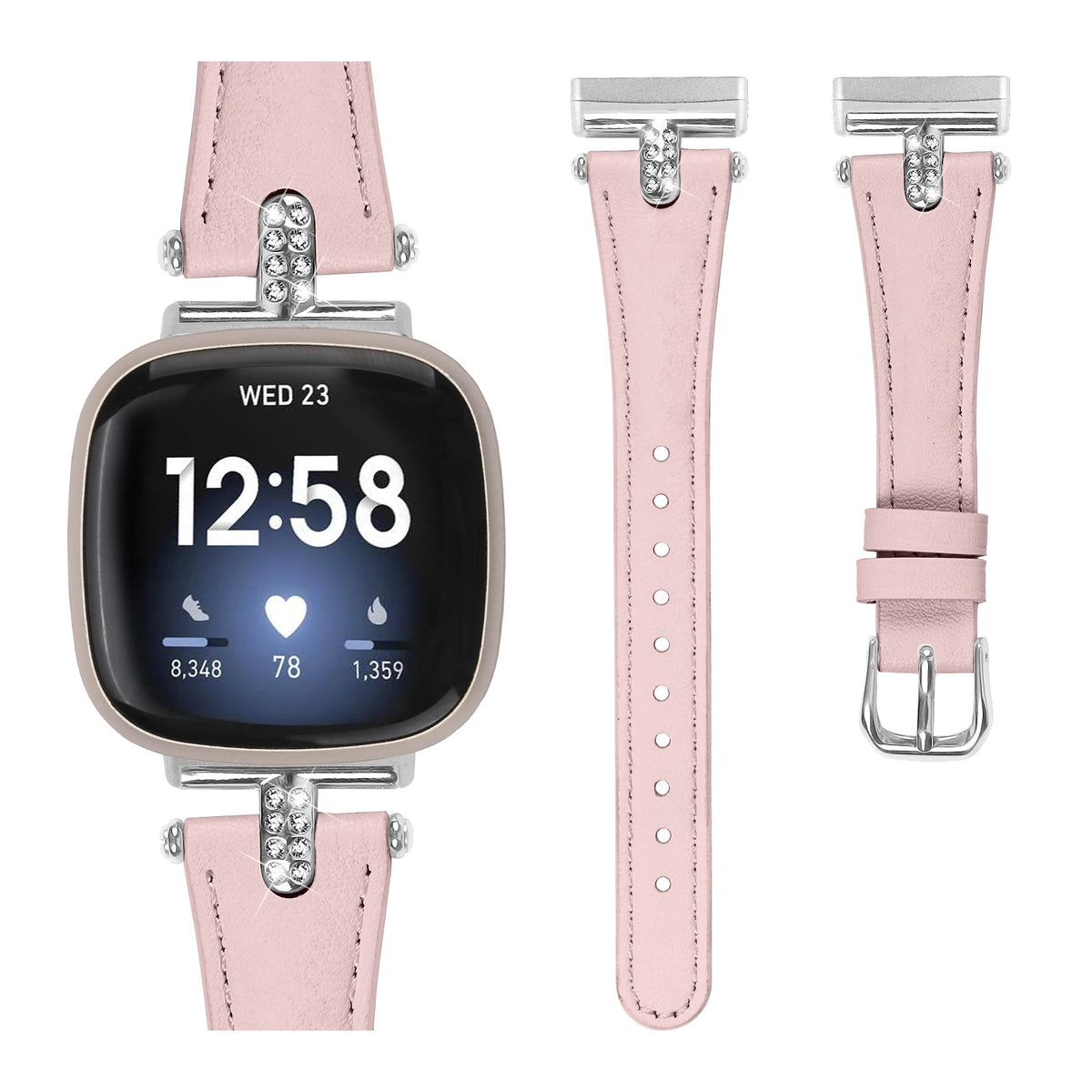 Pink Fitbit Versa 4, Versa 3, Sense 2 and Sense Tapered Band, Sparkly Links