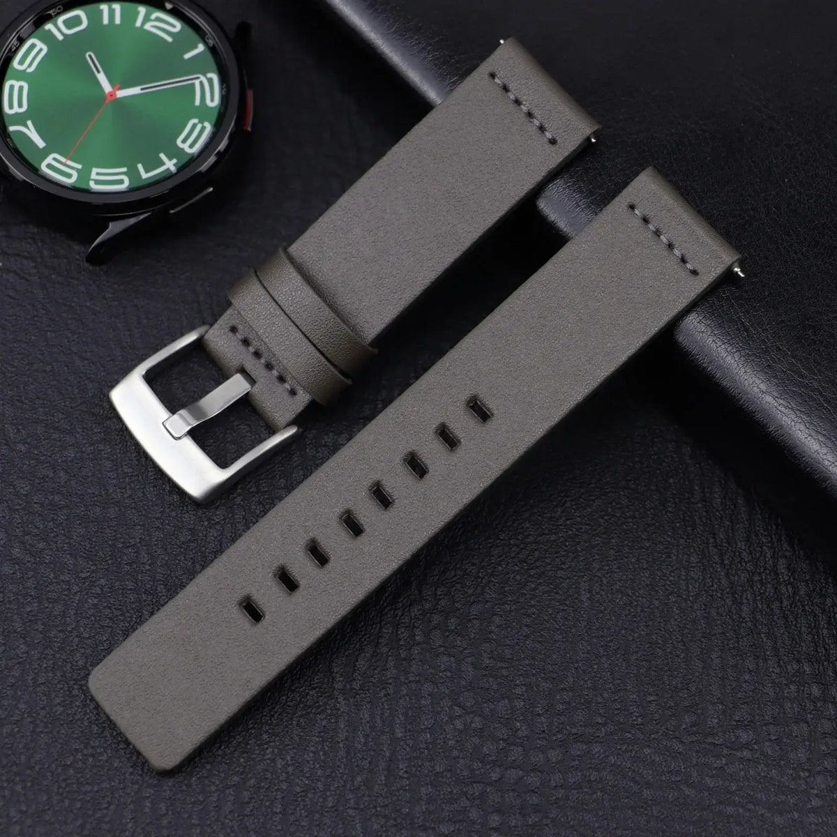 Gray leather strap with silver buckle — BandsCo Straps