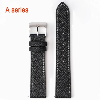 Garmin Epsom Leather Band in Black, White Stitching with Silver Buckle