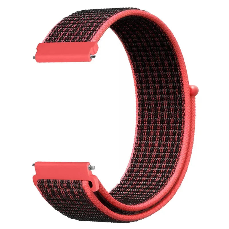 OnePlus Smartwatch Band Nylon Weave Loop Strap Bracelet Adjustable Comfort in red and black design.