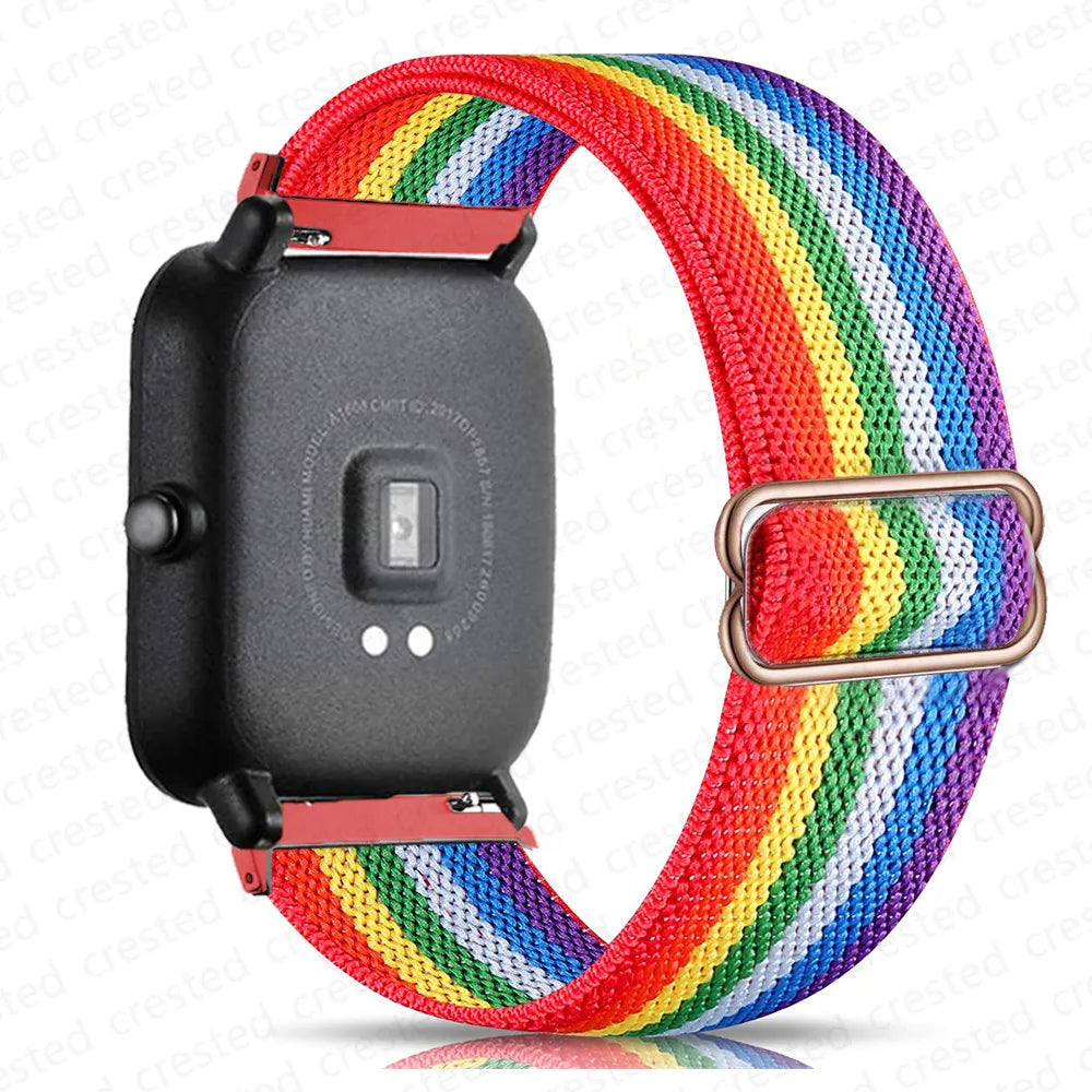 OnePlus Smartwatch Nylon Loop Band - Breathable Sport Wrist Strap in rainbow color with adjustable metal buckle