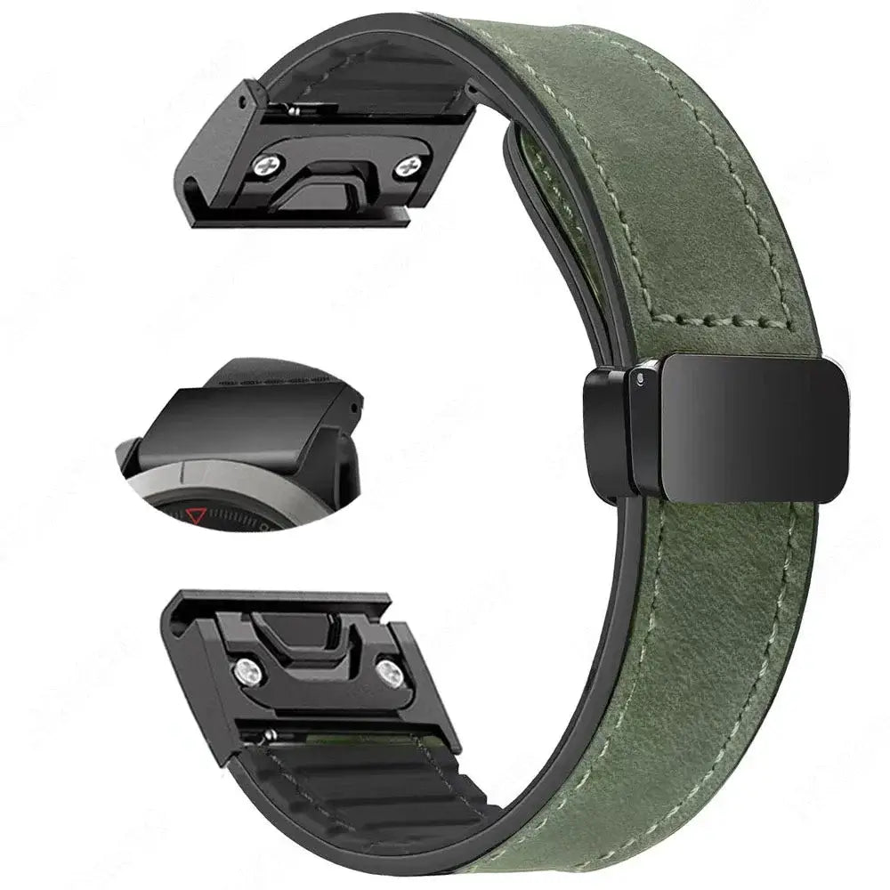 Garmin QuickFit Magnetic Leather Band in Olive Green - Style 1