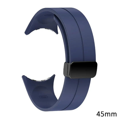 Midnight Blue - Pixel Watch 3-4-5 (45mm) Google Pixel Watch 5, 4 and 3 Silicone Band, Magnetic Folding Buckle