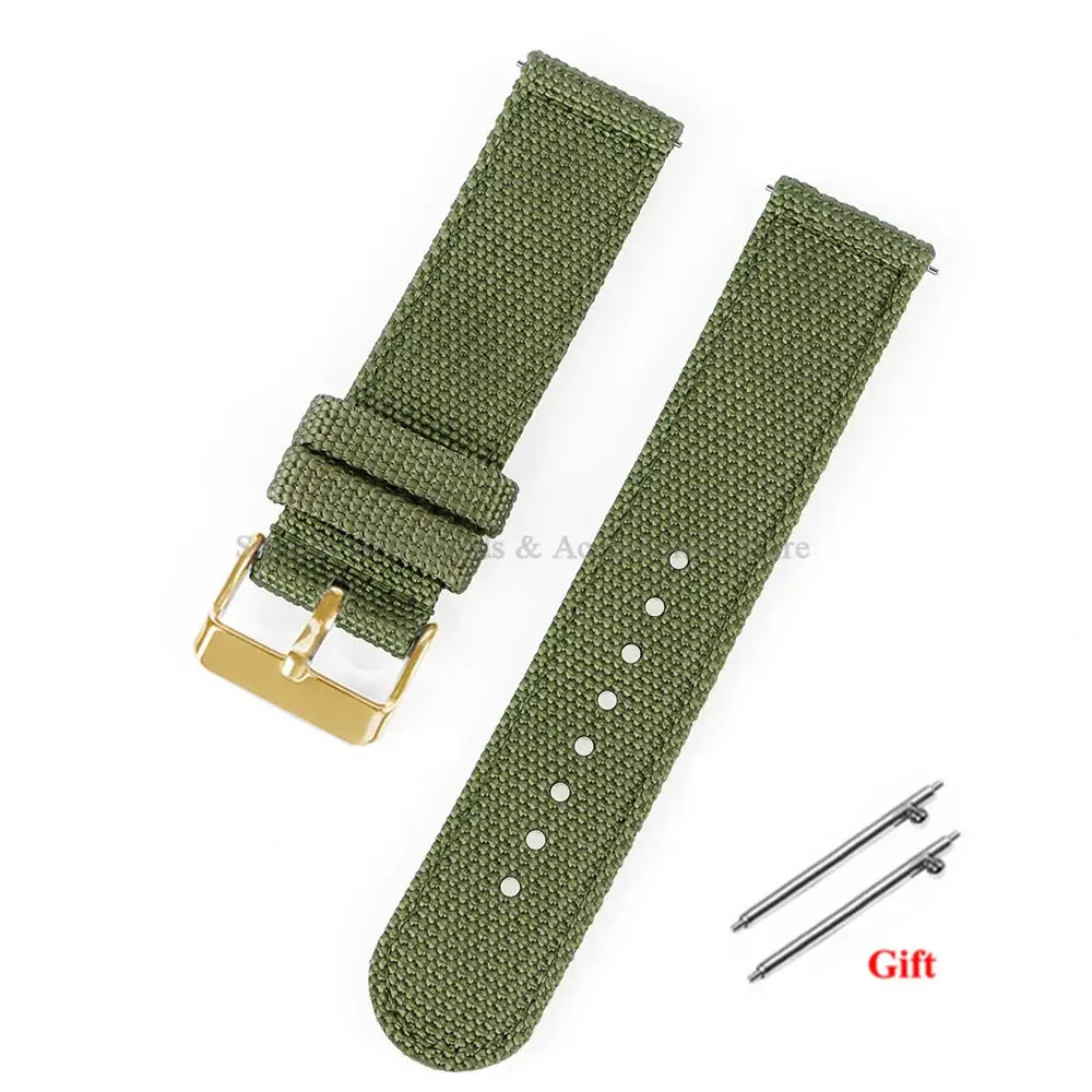 TicWatch Woven Nylon Band with Buckle Options - Olive Green / Gold Buckle