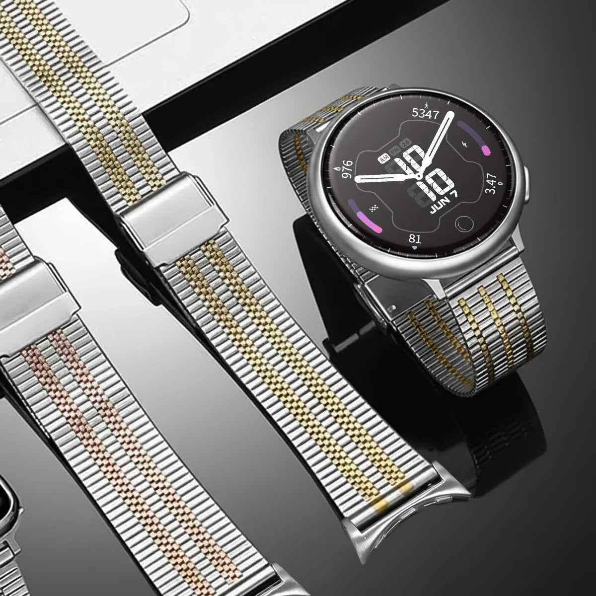 Google Pixel Watch 5, 4 and 3 Seven-Bead Stainless Steel Link Band — product detail