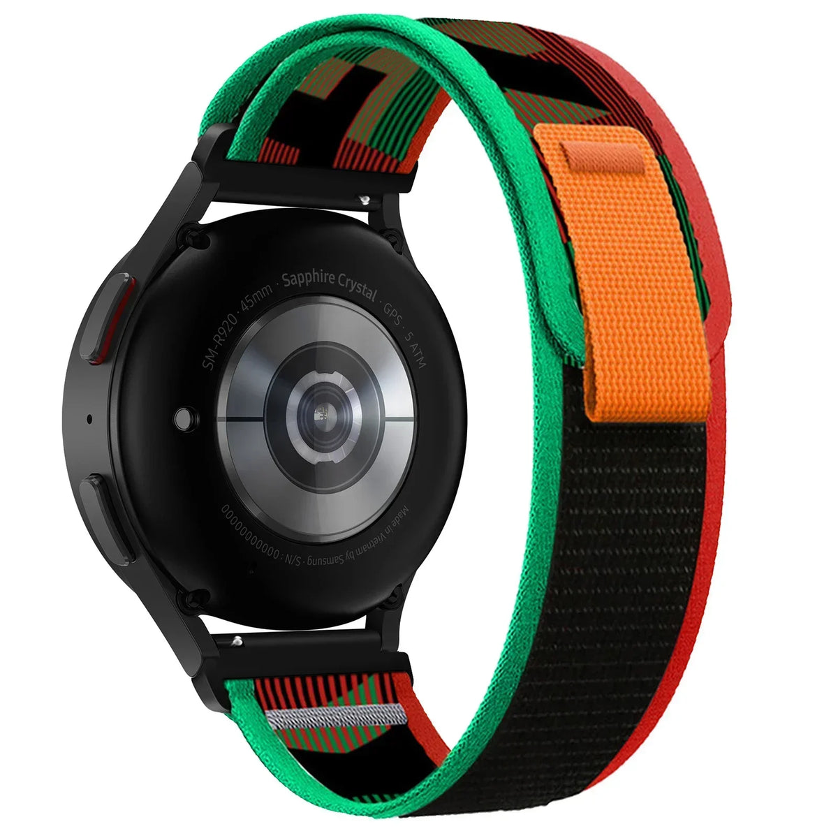Polar Nylon Trail Loop Watch Band with Pull Tab — Black / Green / Red