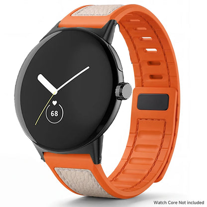 Orange / Starlight Google Pixel Watch 5, 4 and 3 45mm Litchi Leather Magnetic Band