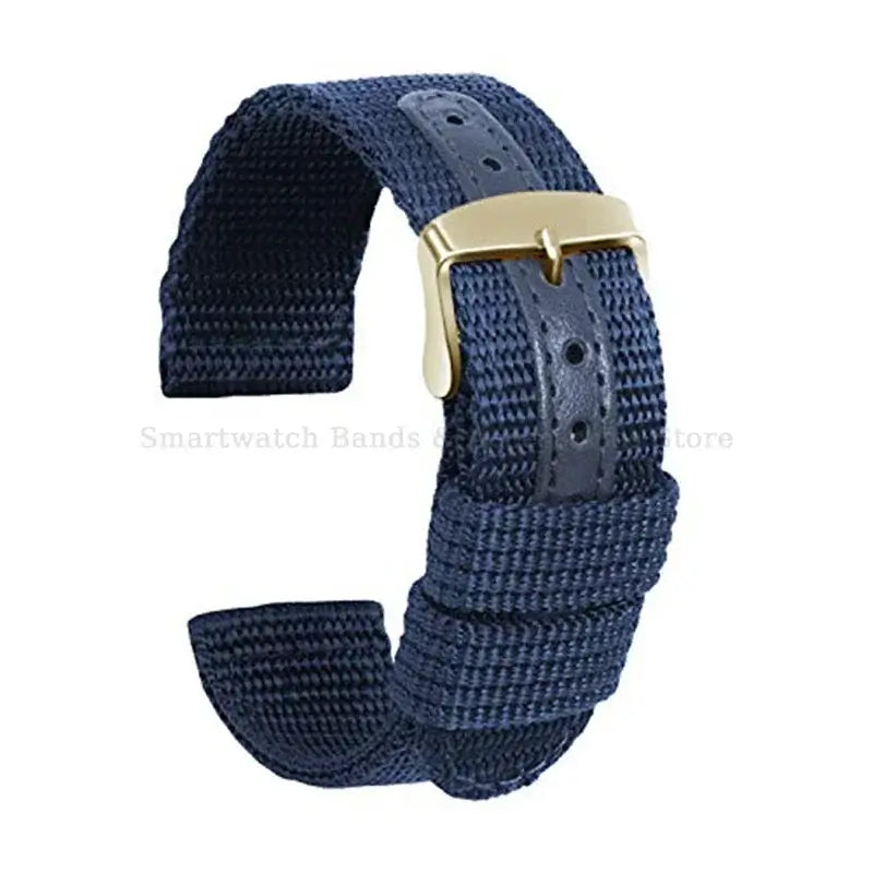 Textured Nylon Band with Center Detail in Navy Blue / Gold Buckle for compatible Huawei watches