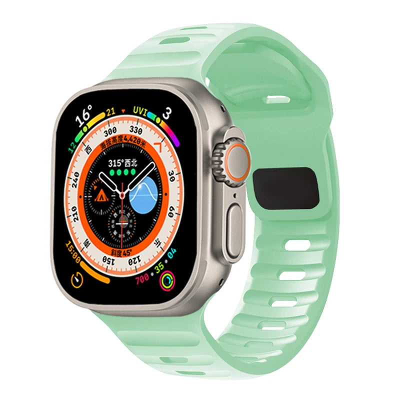 Slotted Silicone Apple Watch Band with Metal Buckle in Mint Green