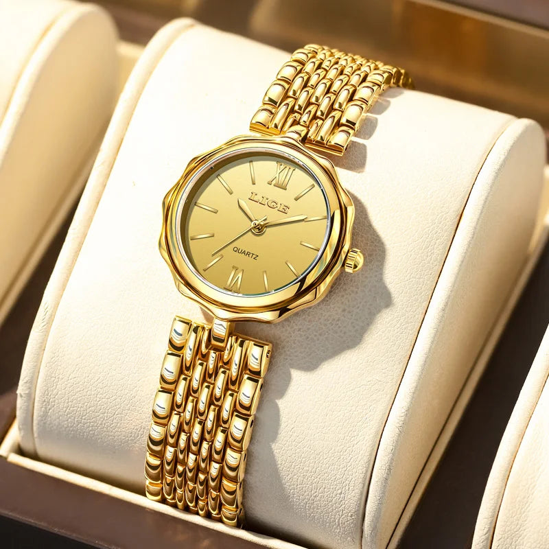 Women's Roman Dial Link Bracelet Quartz Watch — Gold Tone / Gold Dial — BandsCo Straps
