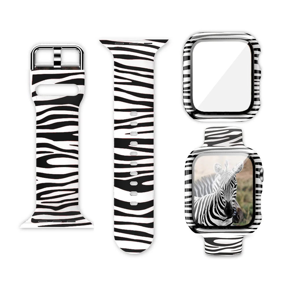 Printed Silicone Apple Watch Band - Floral & Animal Patterns in Zebra Stripe