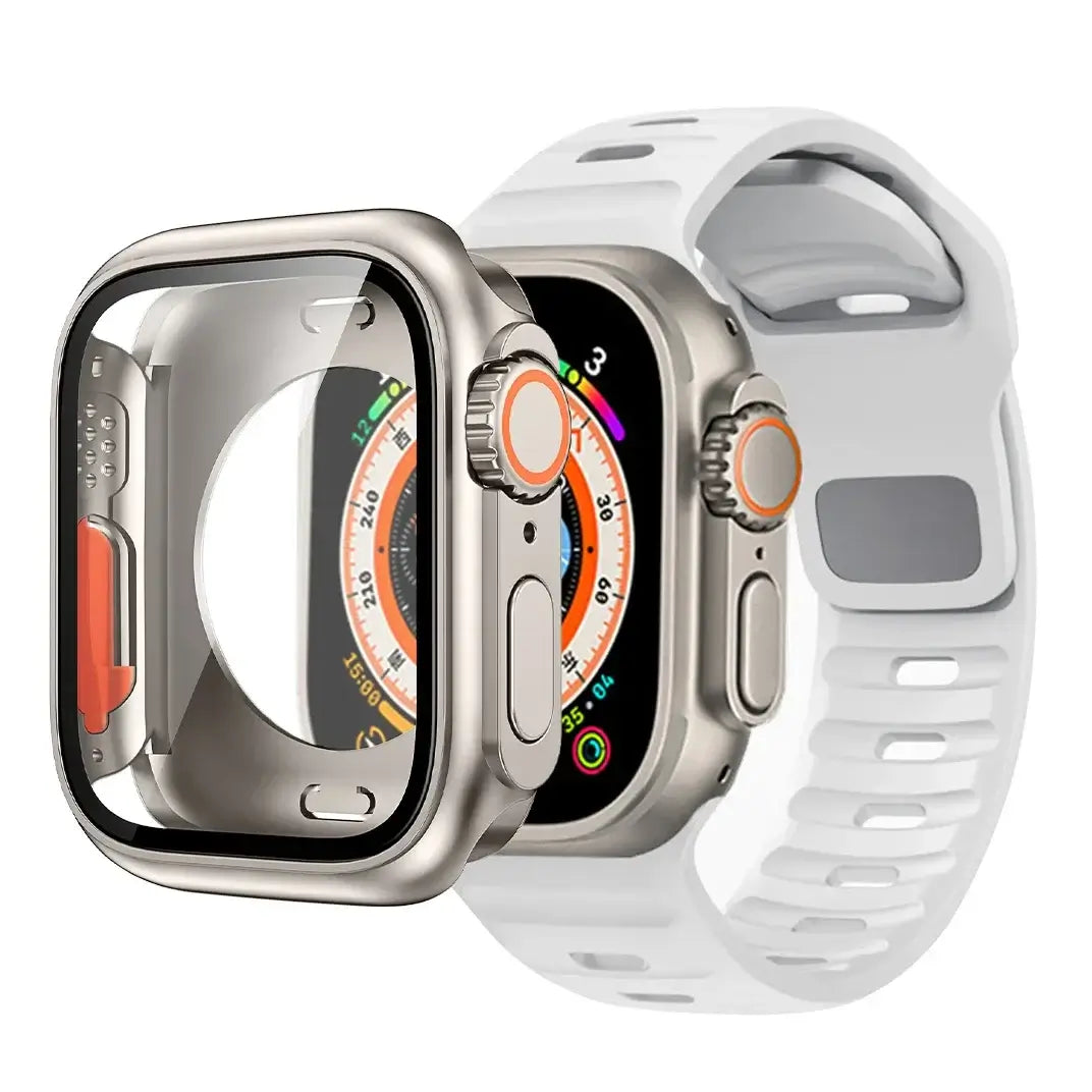 White slotted silicone Apple Watch band with coordinating case